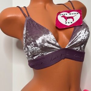 Victoria’s Secret PINK M Logo Padded Bralette Strappy Velvet Cut Out Plunge